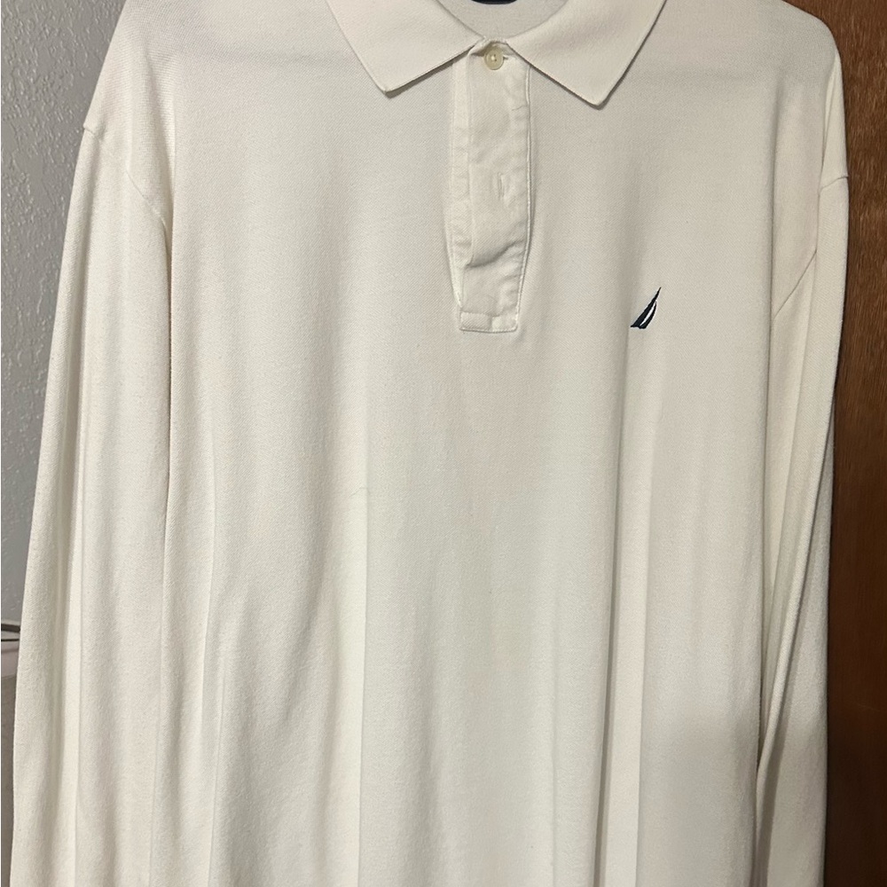 Nautica Men's Cream Long Sleeve Polo Shirt